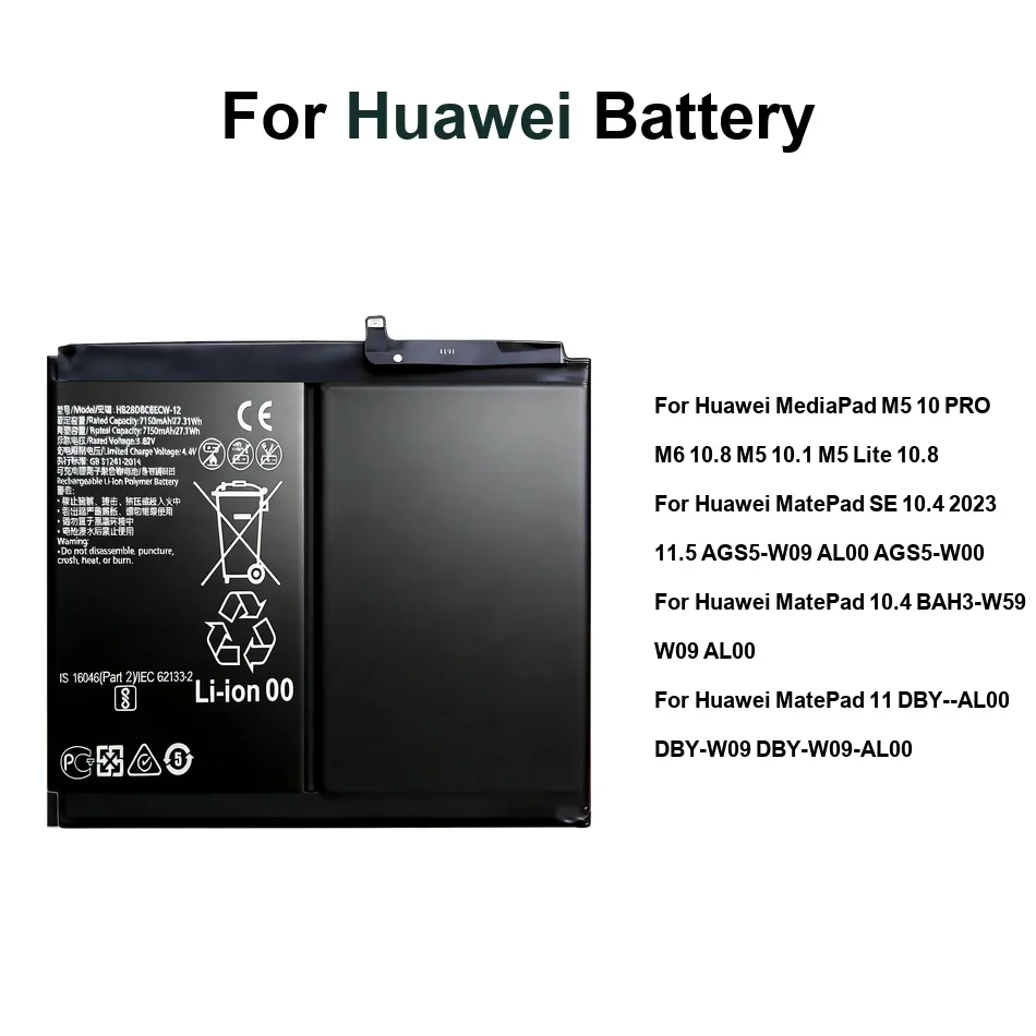 

Аккумулятор HB2994i8ECW HB26D8C8ECW-12 HB27G3B1EGW-12 для Huawei Mediapad 10 M5 10 10.1 10.8, для Matepad SE 10.4 11 Pro Lite 2023