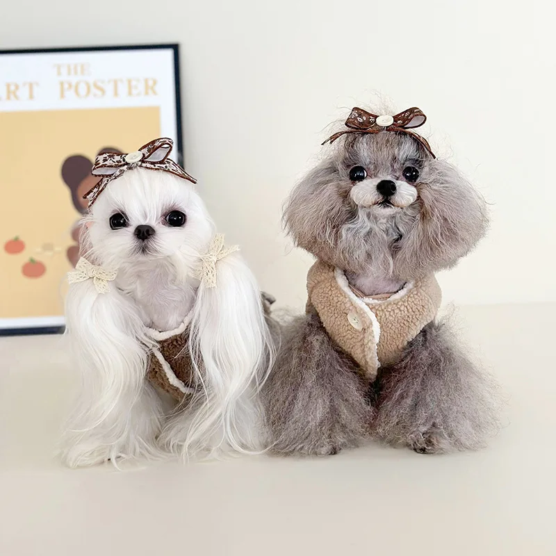 Pet Flower Plush Coat Dog Flower Cake Skirt Cute Dog Plush Hat Dog Clothes Winter Bear Flower Plush Thick Vest Coat Bottom Skirt