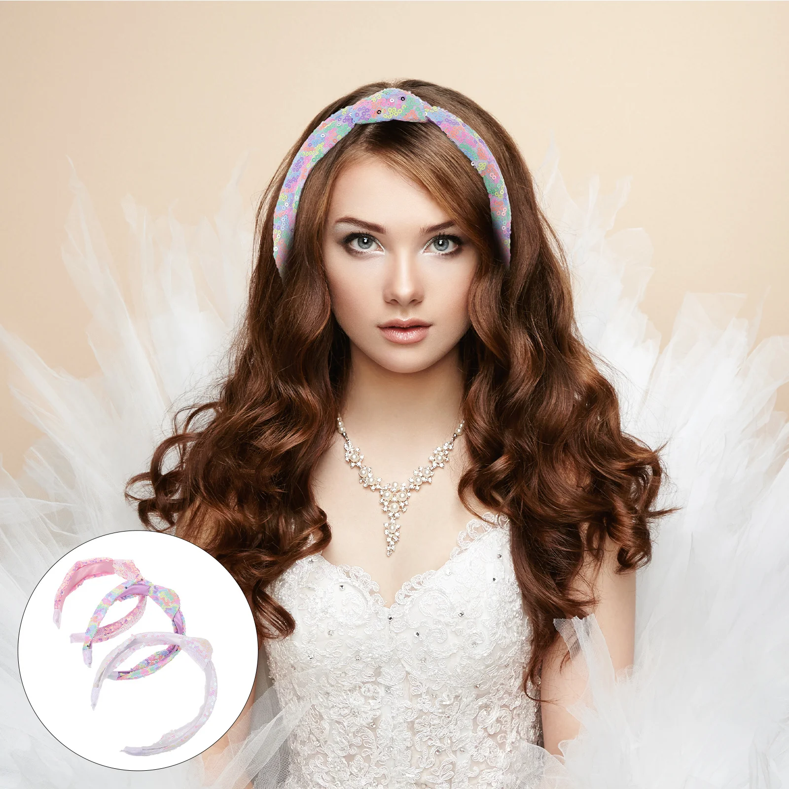 

3pcs Wide Sequin Knotted Headbands For Women Fashion Vintage Hair Accessories Sparkly Headband Set Party Prom Wedding