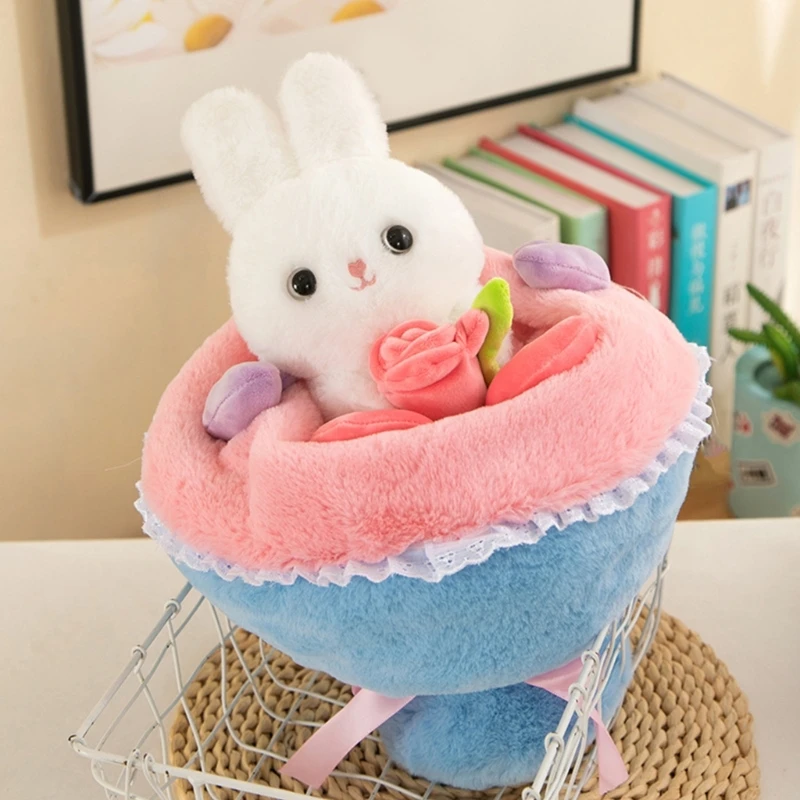 Joli bouquet lapin en peluche, animal en peluche pour l'anniversaire Saint-Valentin