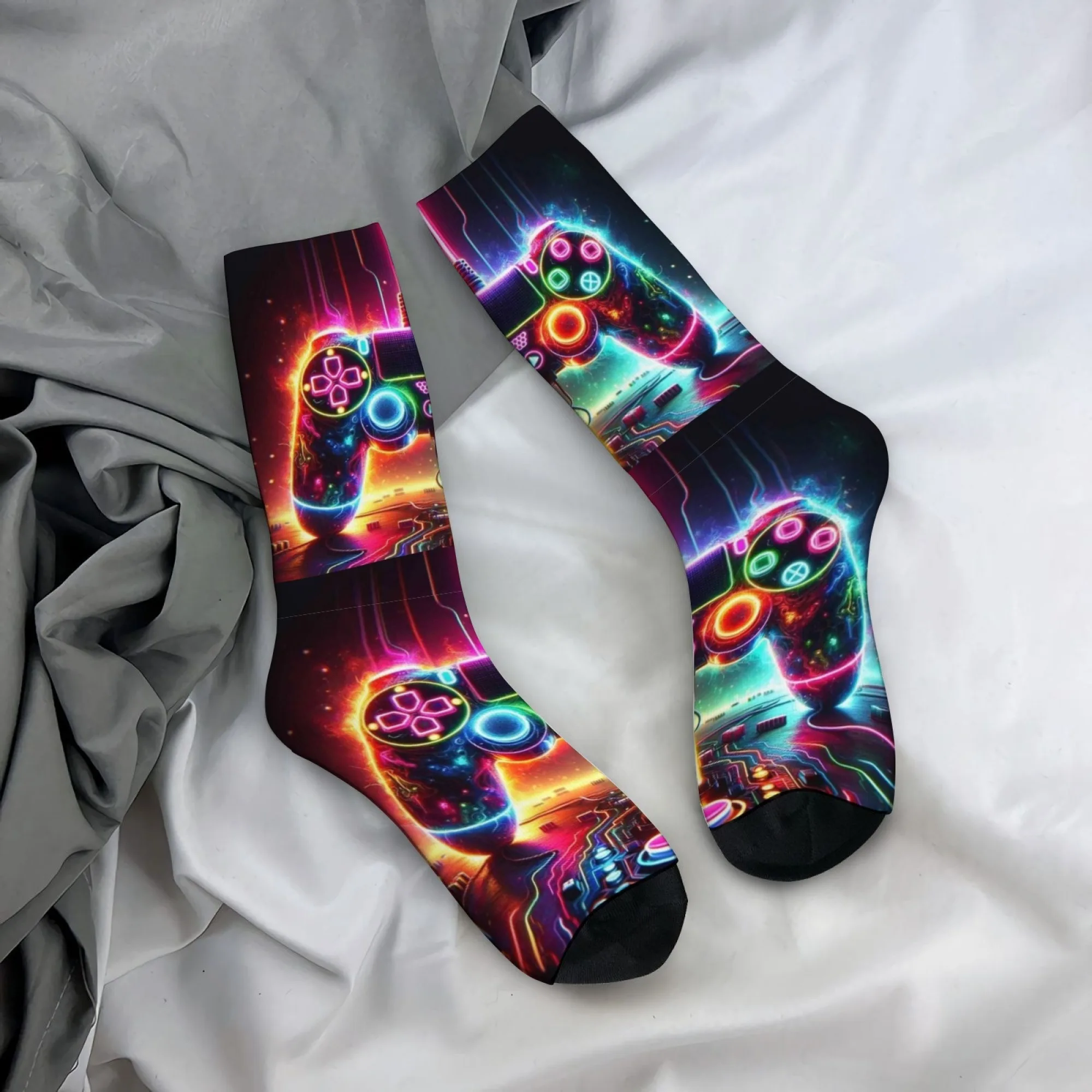 Cyberpunk-inspired Crazy Game Controller-print Men's Mid-calf Socks  Comfortable Soft Breathable and Non-slip Casual Socks