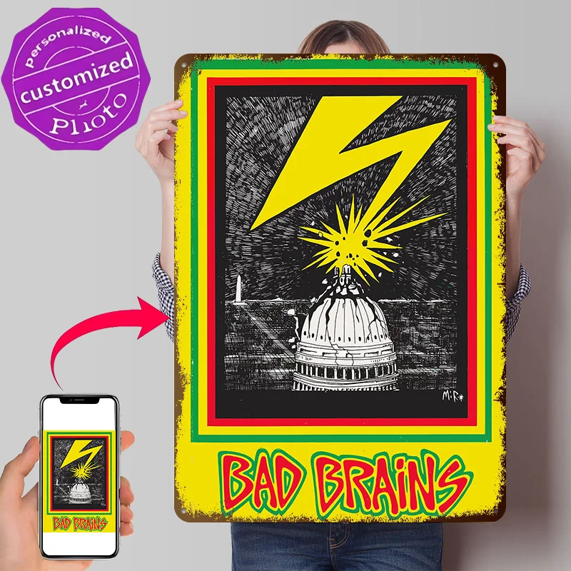 Bad Brains Capitol Lightning Personalized 3D Textured Metal Poster Wall Art Vintage Tin Signs for House Decor Room Coffee Bar