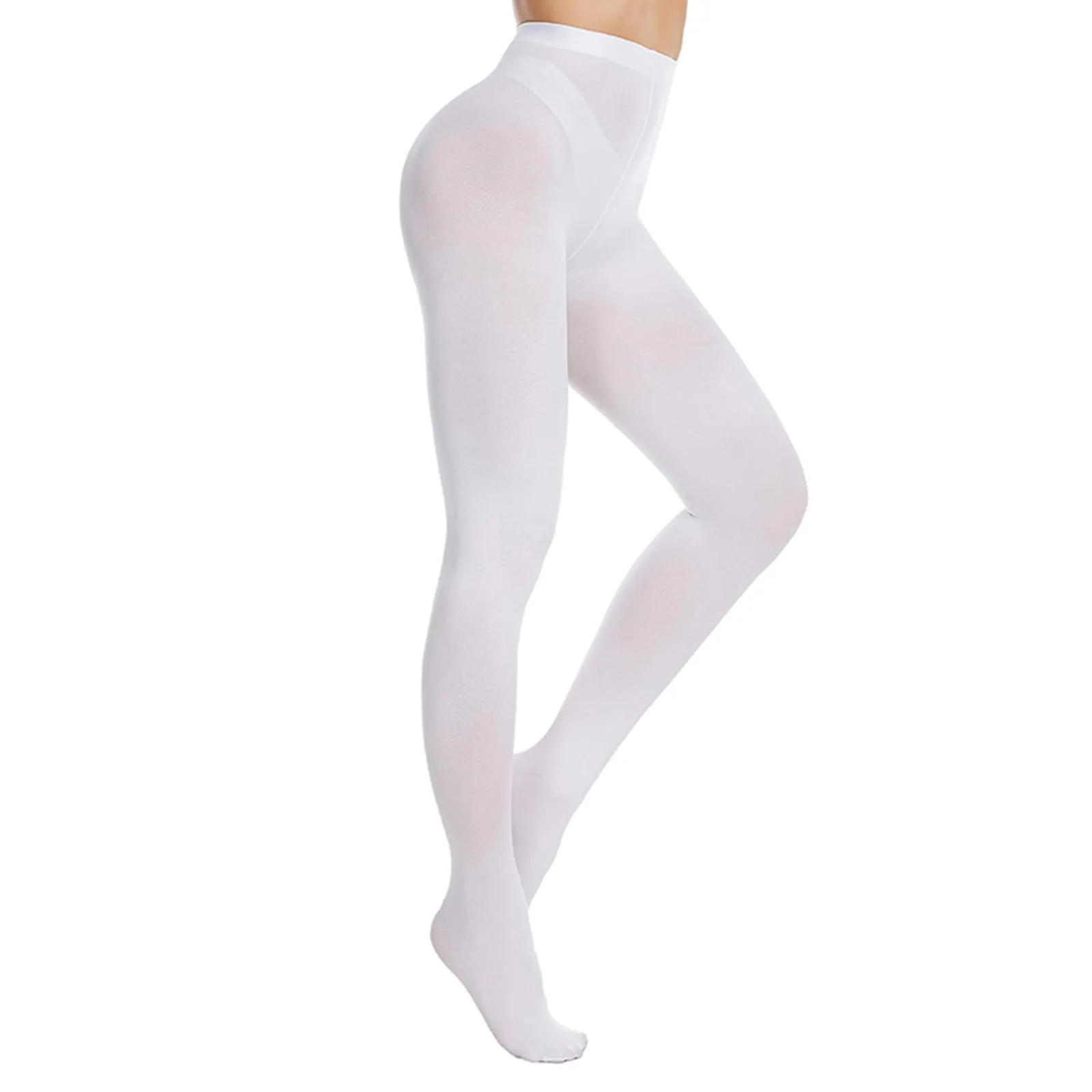 80 Collant morbidi semi opachi tinta unita con piedi Collant traslucido per donna Leggings elasticizzati in pelle a vita alta