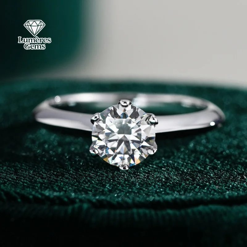 

LumièRe Gems 2026 New Collection - Pure White Gold Moissanite Diamond Ring For Women - Classic Six-Prong Crown Wedding Jewelry
