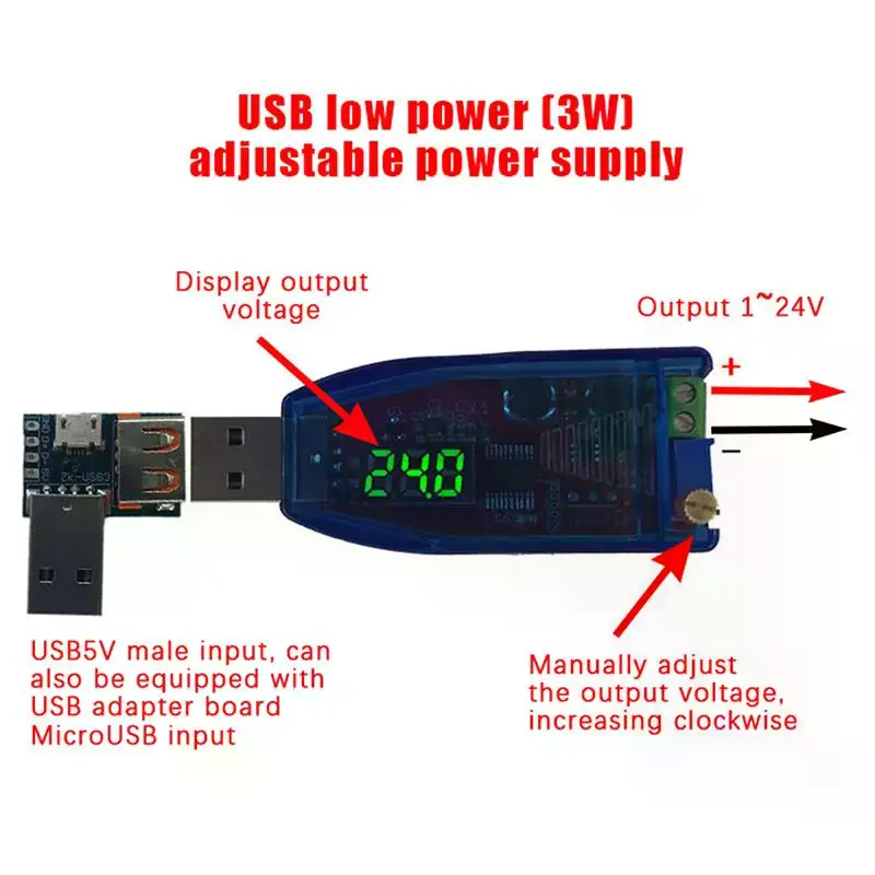 5V To 3.3V 9V 12V 24V USB Step UP / Down Power Supply Module Adjustable Boost Converter Out DC 1.0V-24V With Case DC-DC