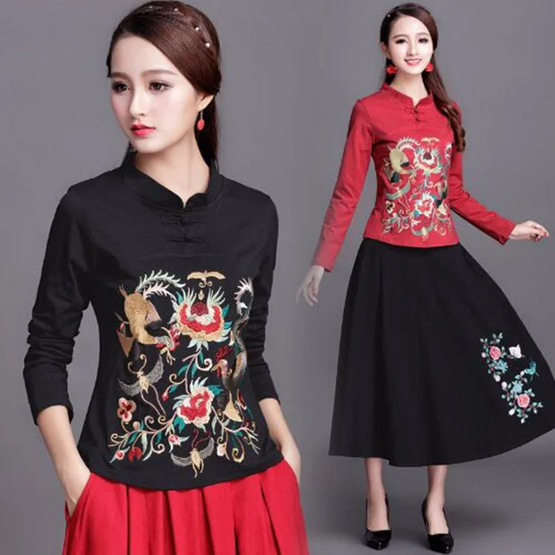 Chinese Style Long Sleeve Embroidered T-shirt 2026 New Woman Spring Autumn Elegant Shirt Blouse Tops Female Casual Base Shirt image 4