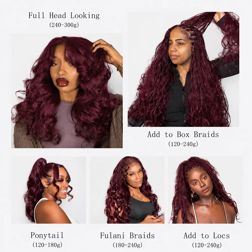 Luxury 99J Burgundy Crochet Human Hair Body Wave Extensions Feather Miracle Knots Knotless Pre Separated Invisible Braiding Hair For Women view 8