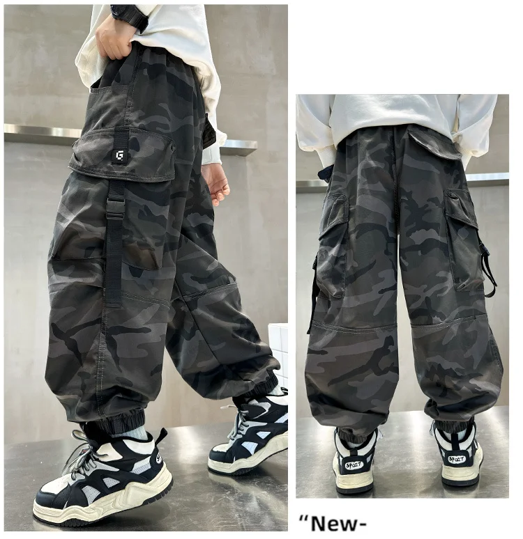 Neu eingetroffen: Camouflage-Cargohosen für Jungen, lockere Sport-Haremshosen, lässige, preisgünstige Kinder-Baumwoll-Camo-Hosen – Detail 6