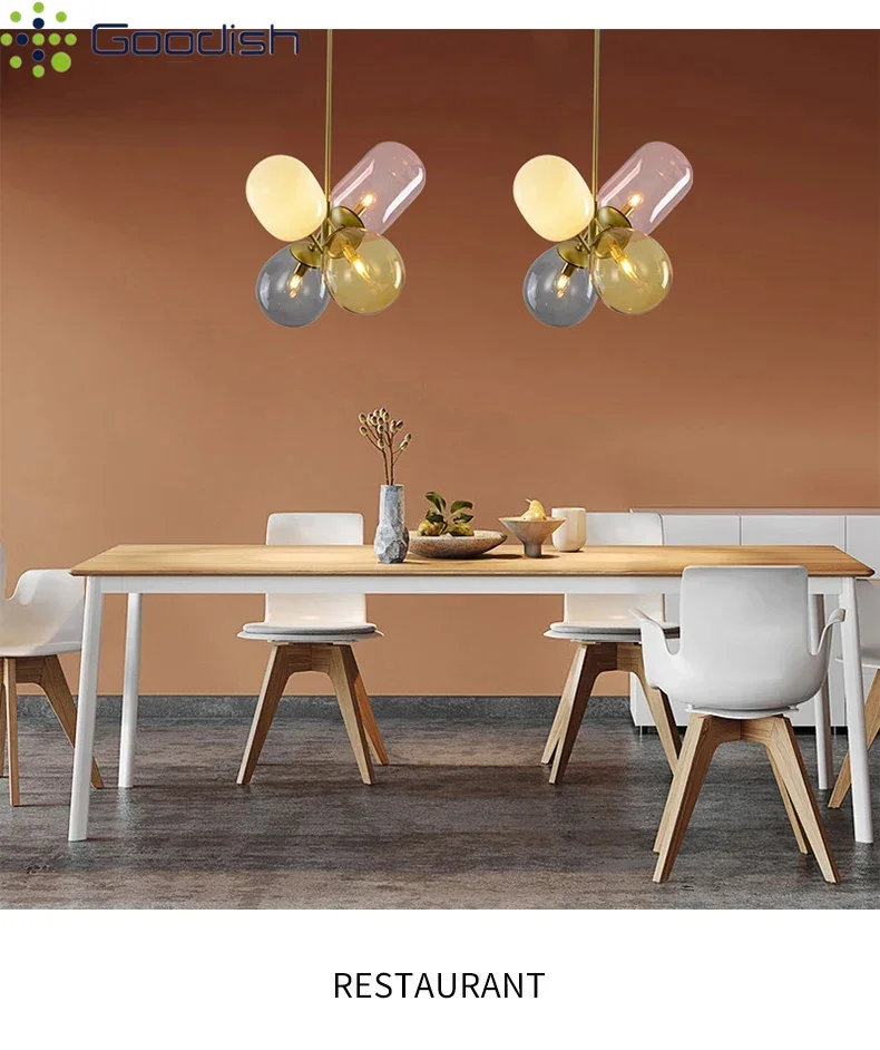 Memphis Simplicity Creative All-copper Stained Glass LED Pendant Light Art Indoor Lamp for Restaurant Home Decoration Chandelier