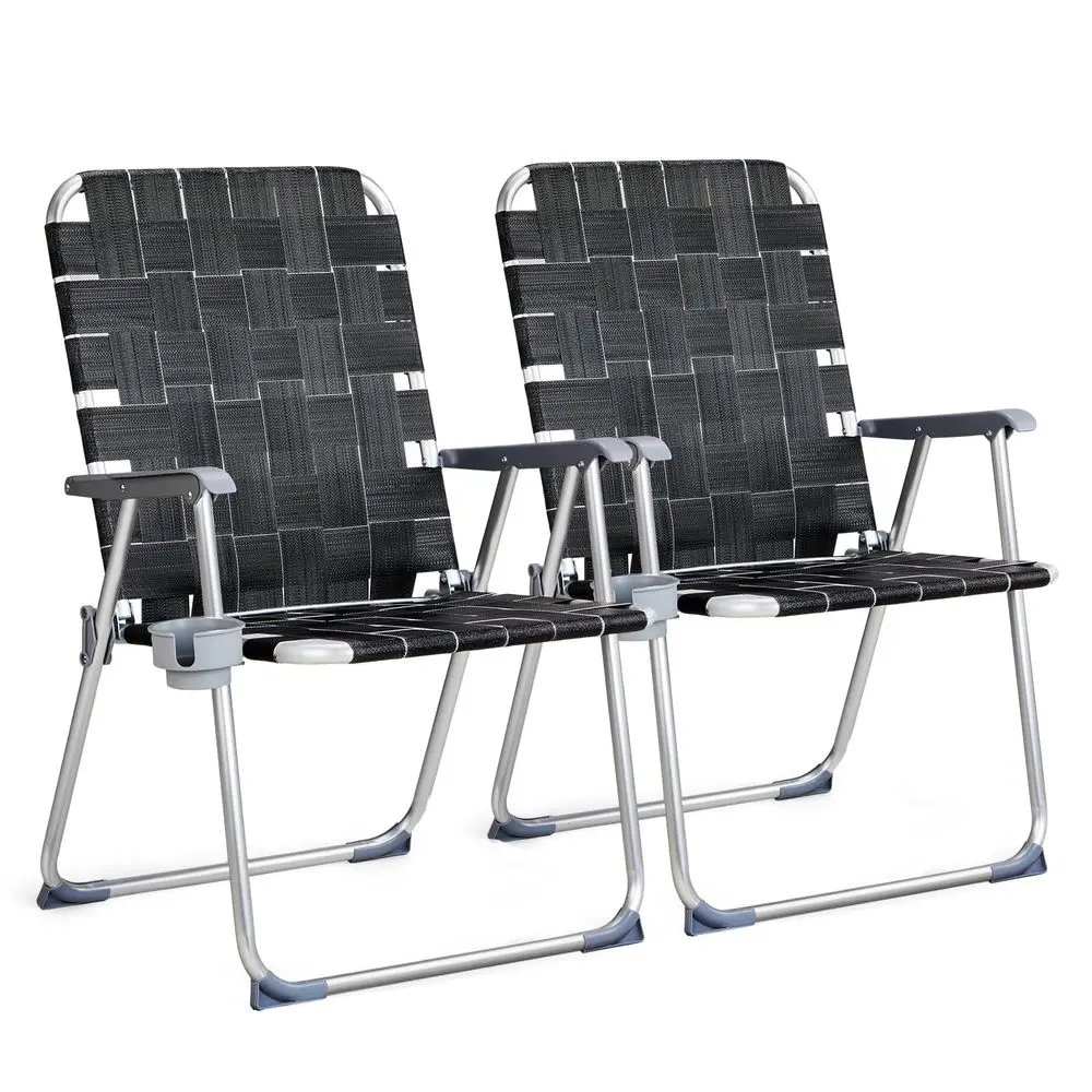 

Aluminum Oversize Patio Lawn Chairs Folding Set of 2 with Detachable Cup Holder, Webbed Beach Chair Folding Chair Outdoor Porta