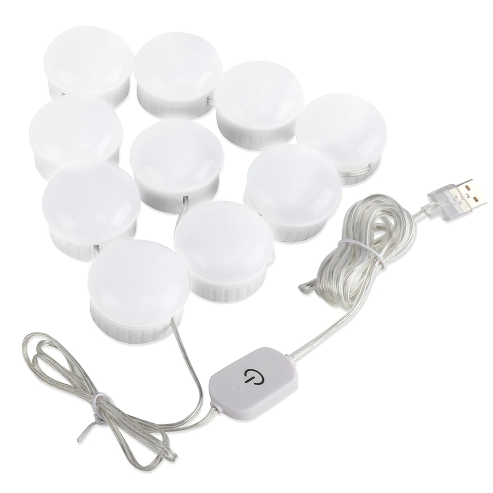 LED String Luz de preenchimento para banheiro, lâmpada para vestir, controle de toque regulável, espelho de maquiagem, USB, 4,6 m, 10-light