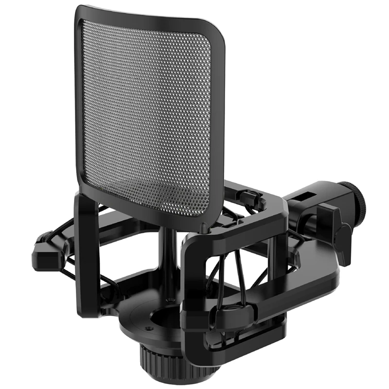 Microphone Shock Mount with Microphone Filter Windscreen Reduce Noise Anti Vibration Screen Stable Easy Install,Black-ABAM