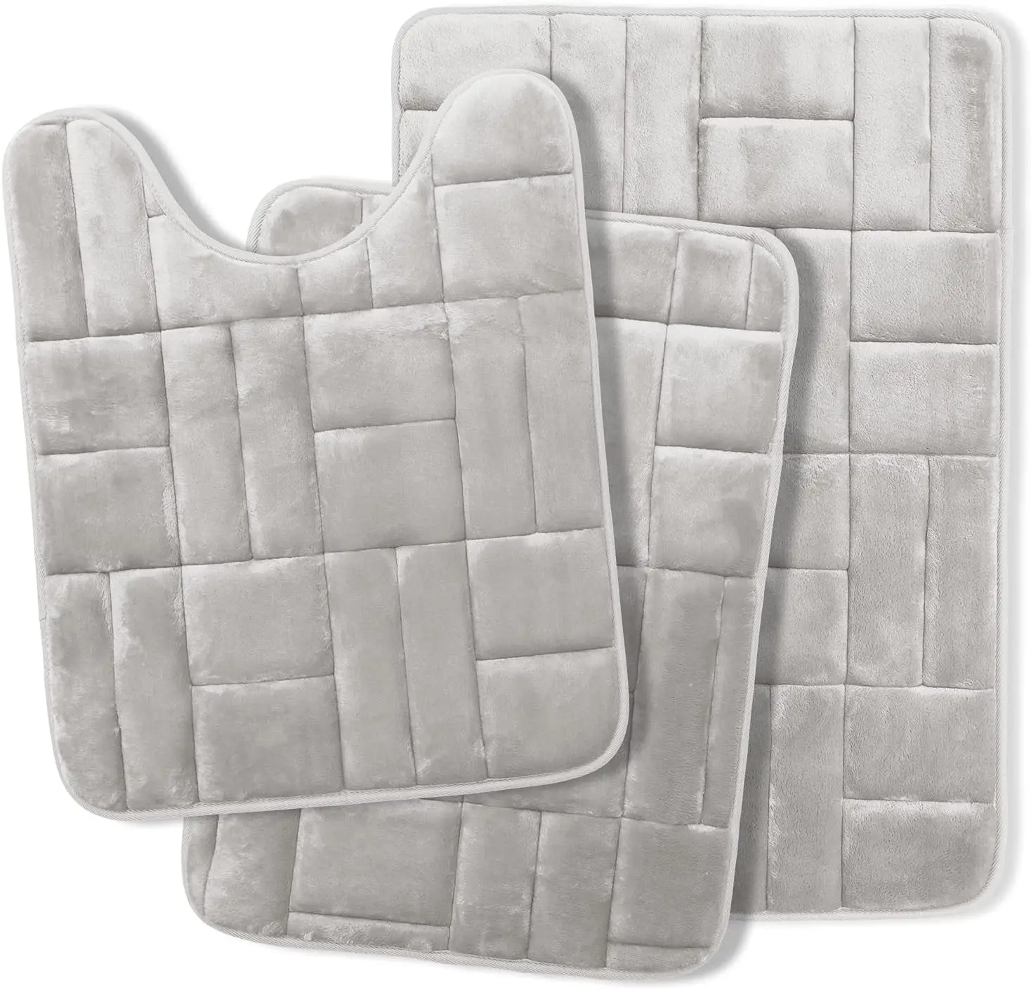 

Set Of 3 Bath Mats, Non-Slip Velvet Memory Foam Bathroom Rugs, Machine Wash, Soft And Plush Bath Rugs, 17 X 24 Inch,