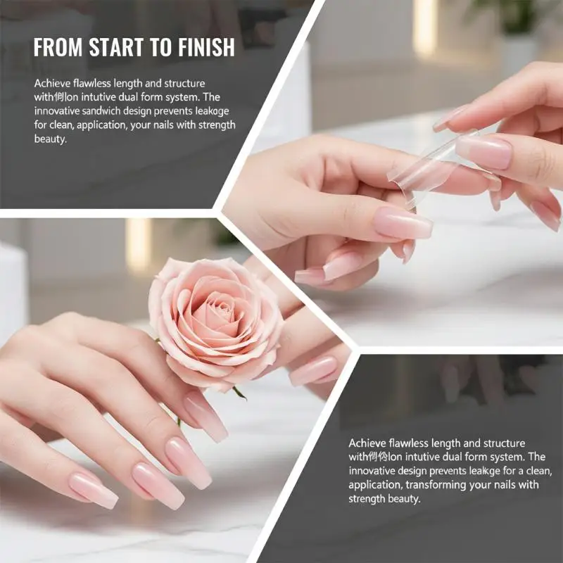 60Pcs Poly Dual Forms Nail Gel Mold Nail Extension Tips Quick Building Nail Art Reusable Salon Professional Use and DIY Home