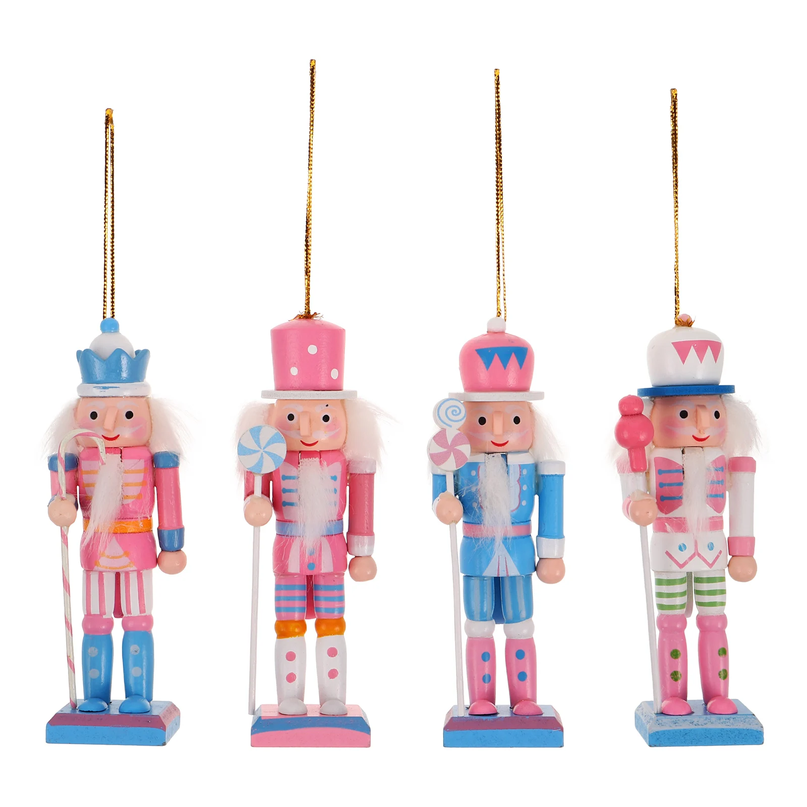 

4Pcs Wooden Nutcracker Ornaments Hanging Set - Traditional Christmas Decor with Pastel Design for Holiday Home Centerpiece