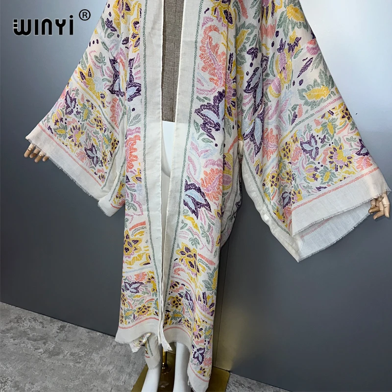WINYI サマーアウトフィット 着物 アフリカ レトロプリント ビーチカバーアップ ムスリムドレス カーディガン ビーチウェア レディース アバヤ ドバイ ラグジュアリー カフタン
