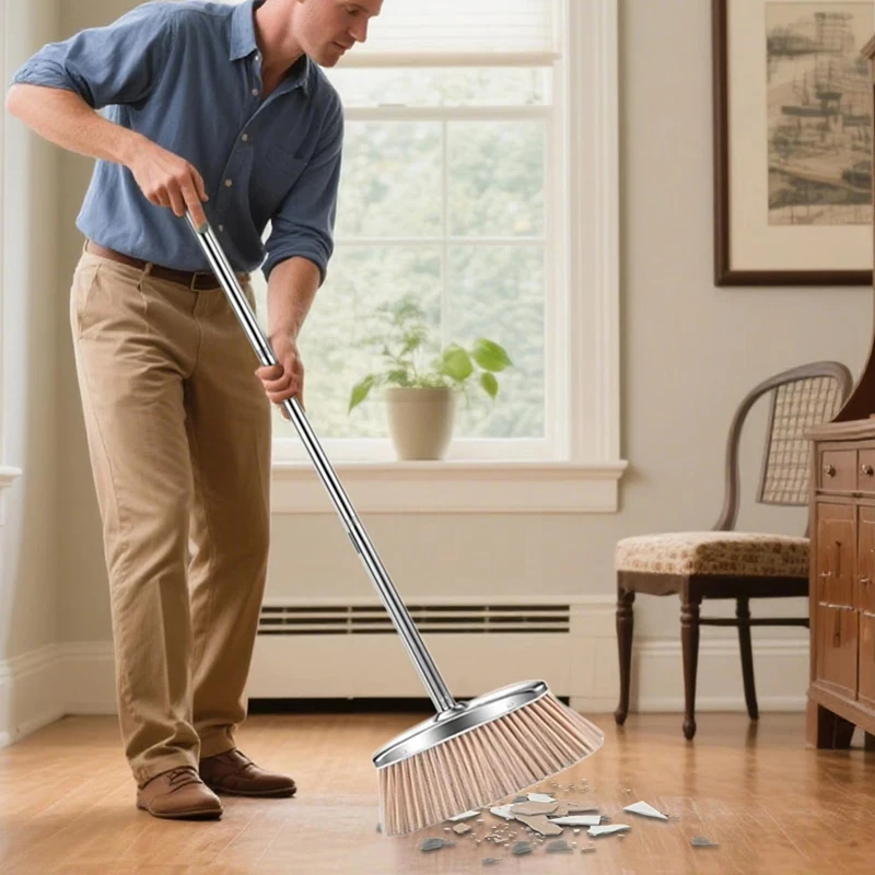 Vassoura com pá conjunto combinado alça longa pá de aço inoxidável ferramenta limpeza piso para proprietários casa sala estar quarto-A27R