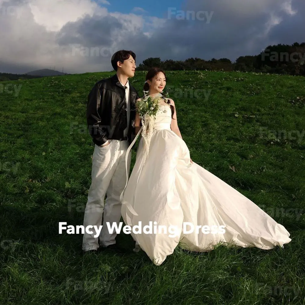 

Fancy High Quality Strapless Taffeta Korea Wedding Dress Photo Shoot A line Bridal Gown Back Corset 웨딩드레스 Customized