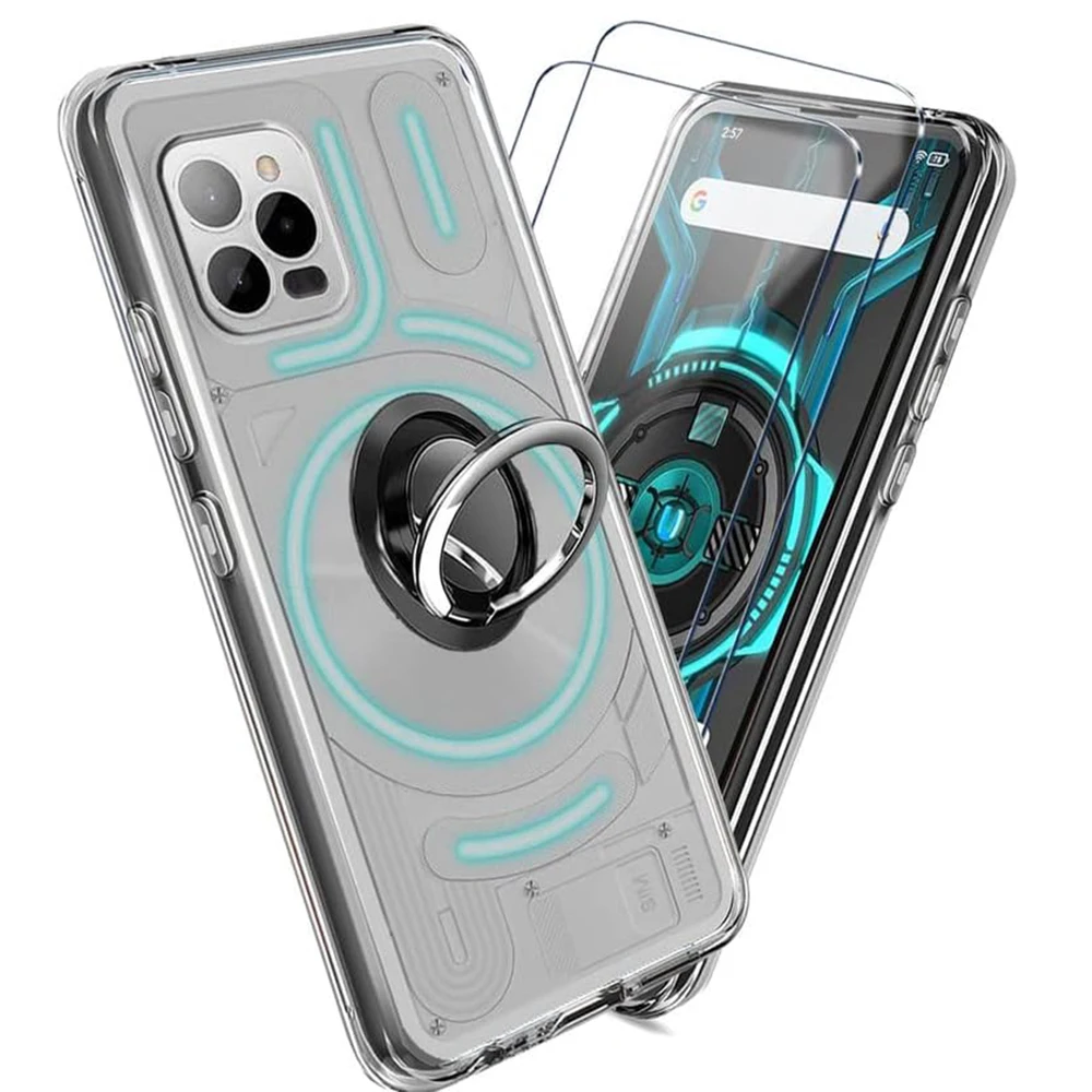 

Ring Holder Case With 2pcs Tempered Glass Ultra Thin Clear Soft TPU Shockproof Cover For Unihertz Luna 6.81" Screen Protector