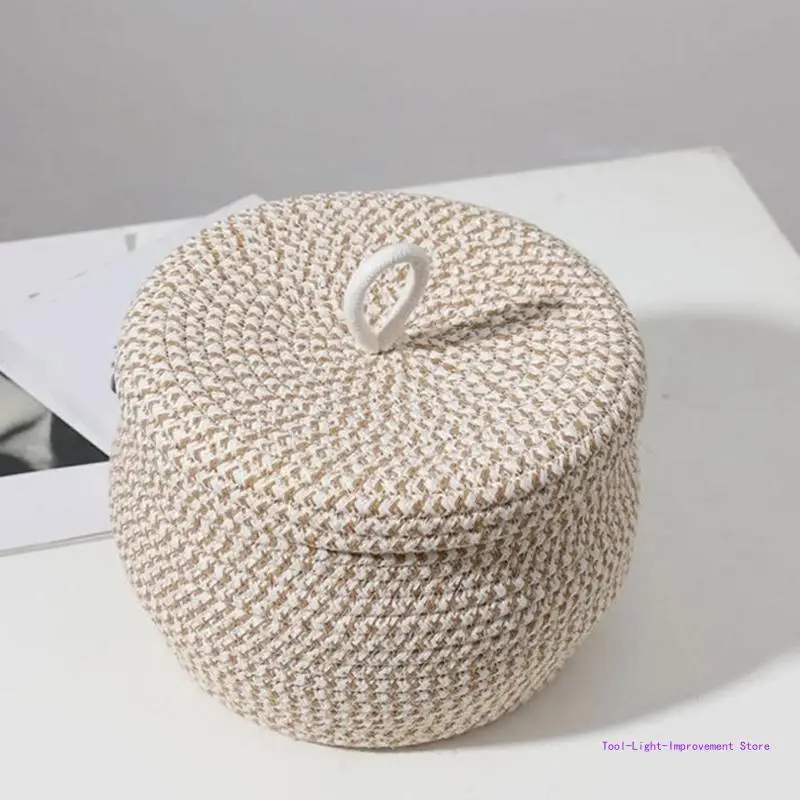 C63E Rope Storage Basket Little Baskets Woven Lid Wicker Key Cotton Small Organizing