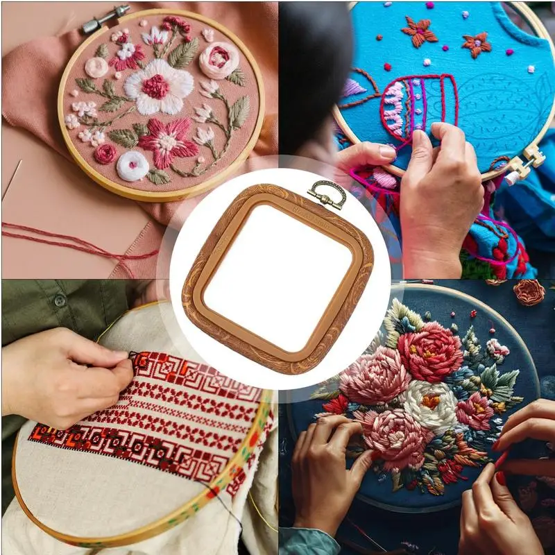 إطارات التطريز لعرض التطريز هوب مربع تقليد الخشب التطريز الإطار جولة اللحف لوازم الرجعية إبرة