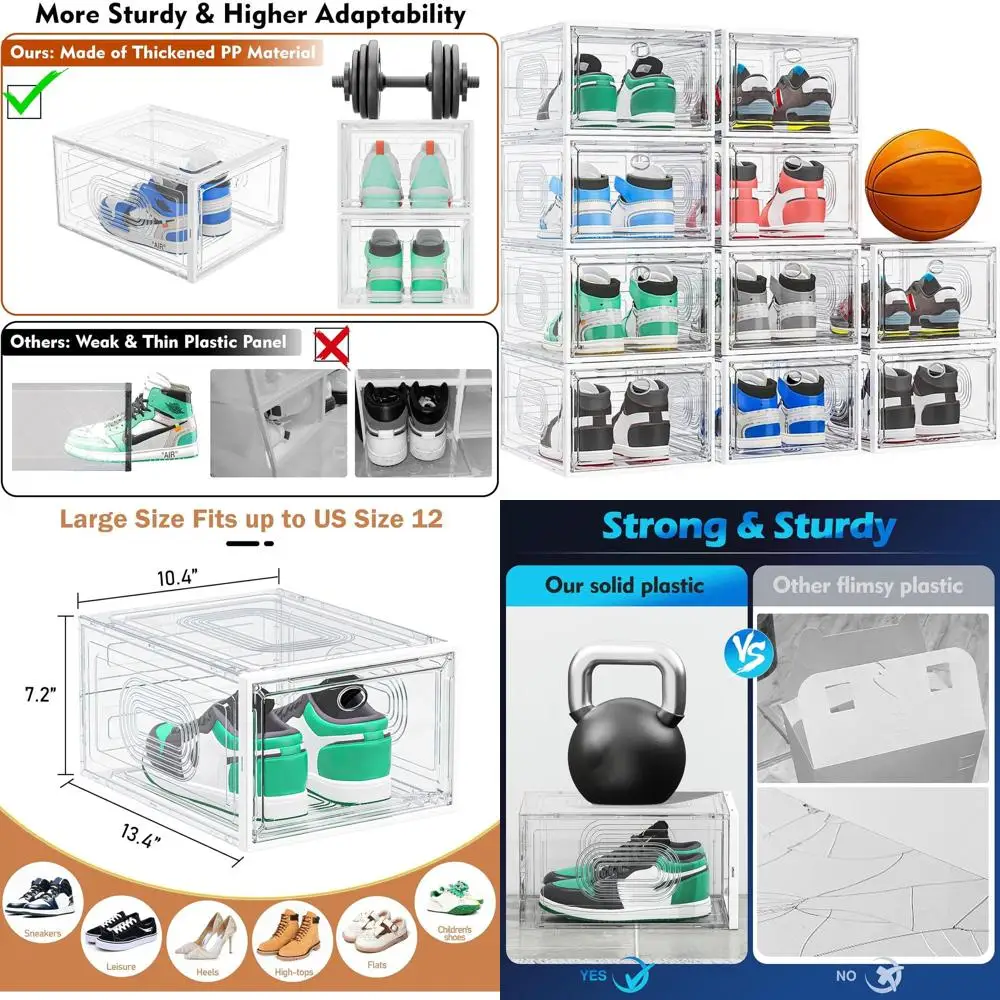 

Stackable Shoe Organizer with Magnetic Closure, Thickened Storage Boxes for Sneaker Display and Hat Storage, White