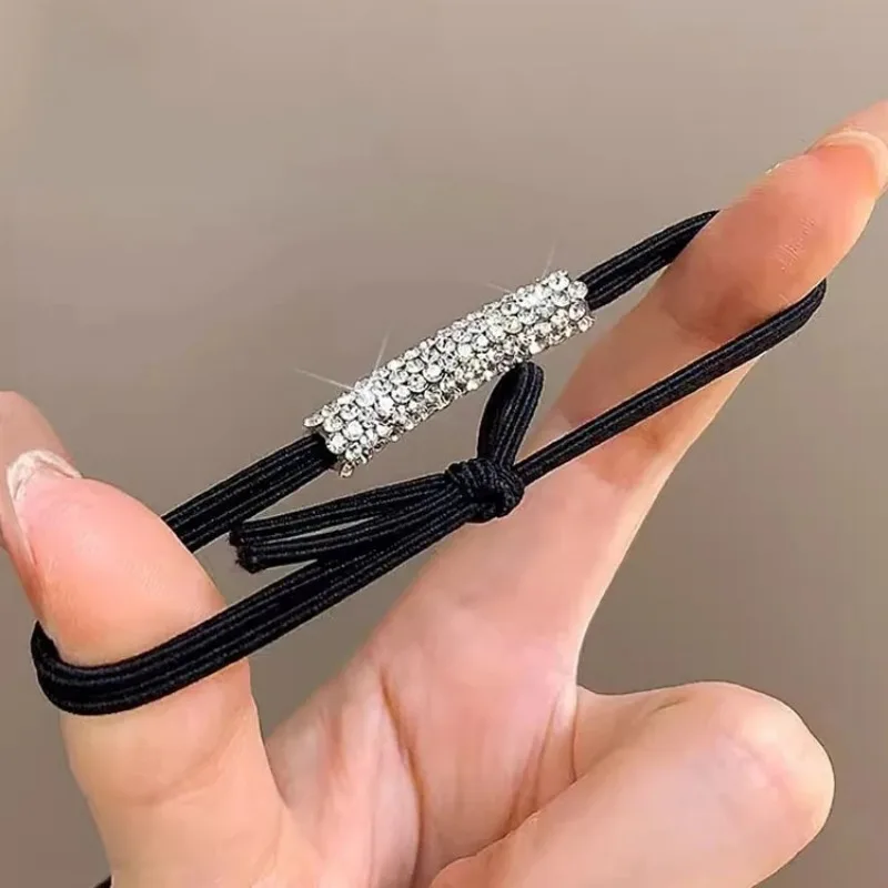 Shiny Crystal Hair Ring 1/20pcs Simple Black Rhinestone Seamless Rubber Band Elastic Hair Rope Fashion Hot Sale Hair Accessories