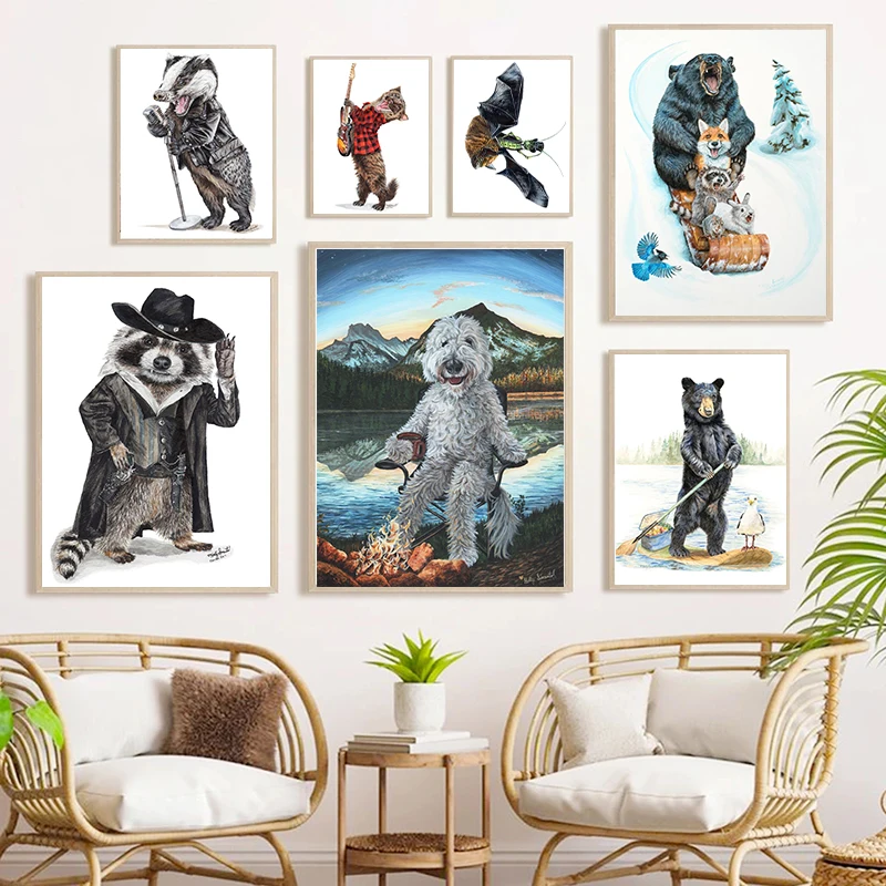 Whimsical Animals Campadoodle Raccoon Bandit Poster Canvas Painting Abstract Wall Art Picture For Living Room Home Decoration