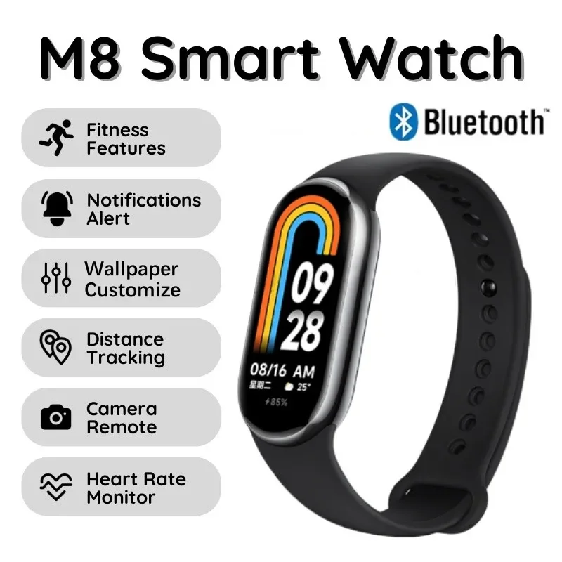 2024 M8 Smart Watch Color Screen Step Counting Multi Sport Mode Message Reminder Photography Music Remote Control Smart Band