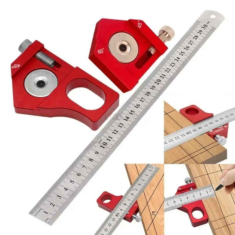 Steel Ruler Positioning Block 45/60/90 Degree Angle Scriber Line Marking Gauge Woodworking Square Scribe for Ruler Locator Tools