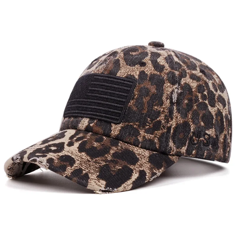 

Leopard Print Baseball Cap Man Woman American Flag Hiking Cap Net Snapback Hat Breathable Quick-dry Outdoor SunHat Gorras Hombre