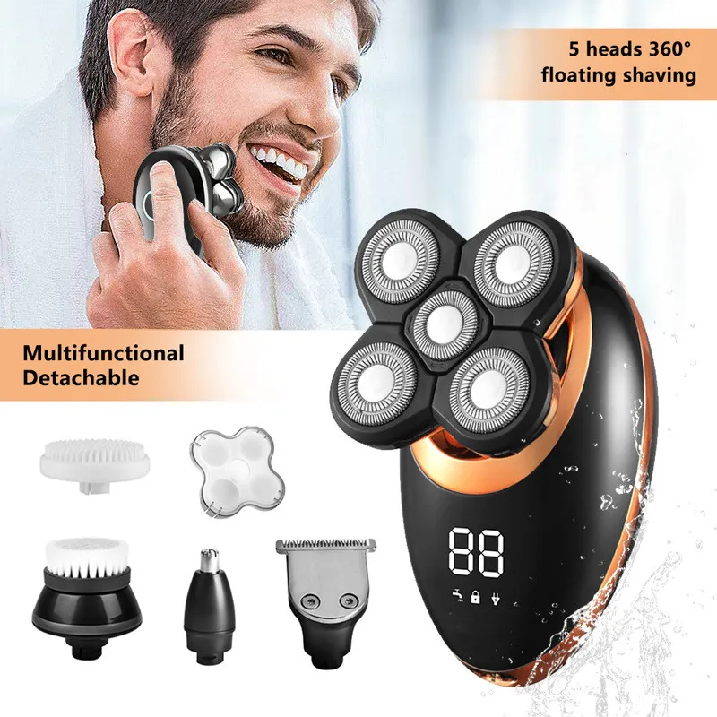 

Rechargeable 5 in 1 Electric Shaver Razor for Men Beard Hair Trimmer Waterproof Bald Head Shaving Machine Nose Hair Trimmer