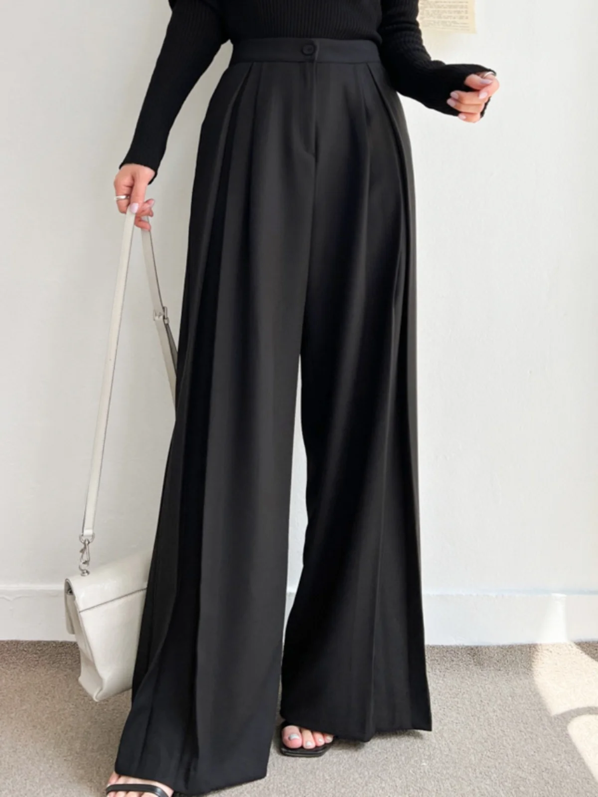 

Шикарные драпированные широкие брюки с высокой талией, повседневные брюки, женские весенние модные повседневные удобные универсальные длинные брюки