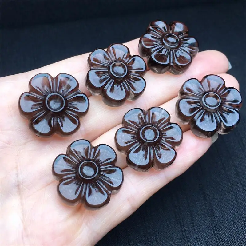 5PCS Natural Clear Obsidian Small Flower Pendant Healing Reiki Stone With Hole Fashion Fengshui Jewelry Gemstone Gifts 24MM