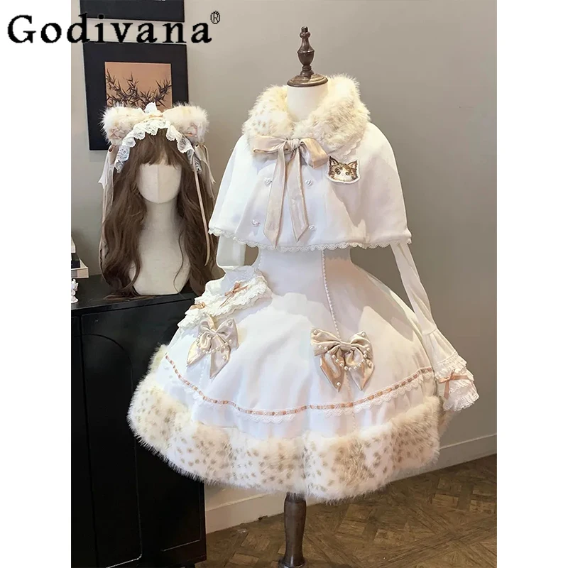 عيد الميلاد ورأس السنة الجديدة تاريخ رداء فتاة حلوة لوليتا تنوعا أعلى قصيرة أفخم عباءة سميكة نفخة تنورة 3 قطع مجموعة