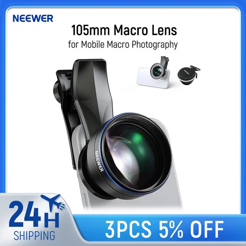 NEEWER Lente Macro de 105 mm con clip para lente de teléfono de rosca de 17 mm y anillo adaptador de filtro de 67 mm, adecuado para fotografía macro móvil
