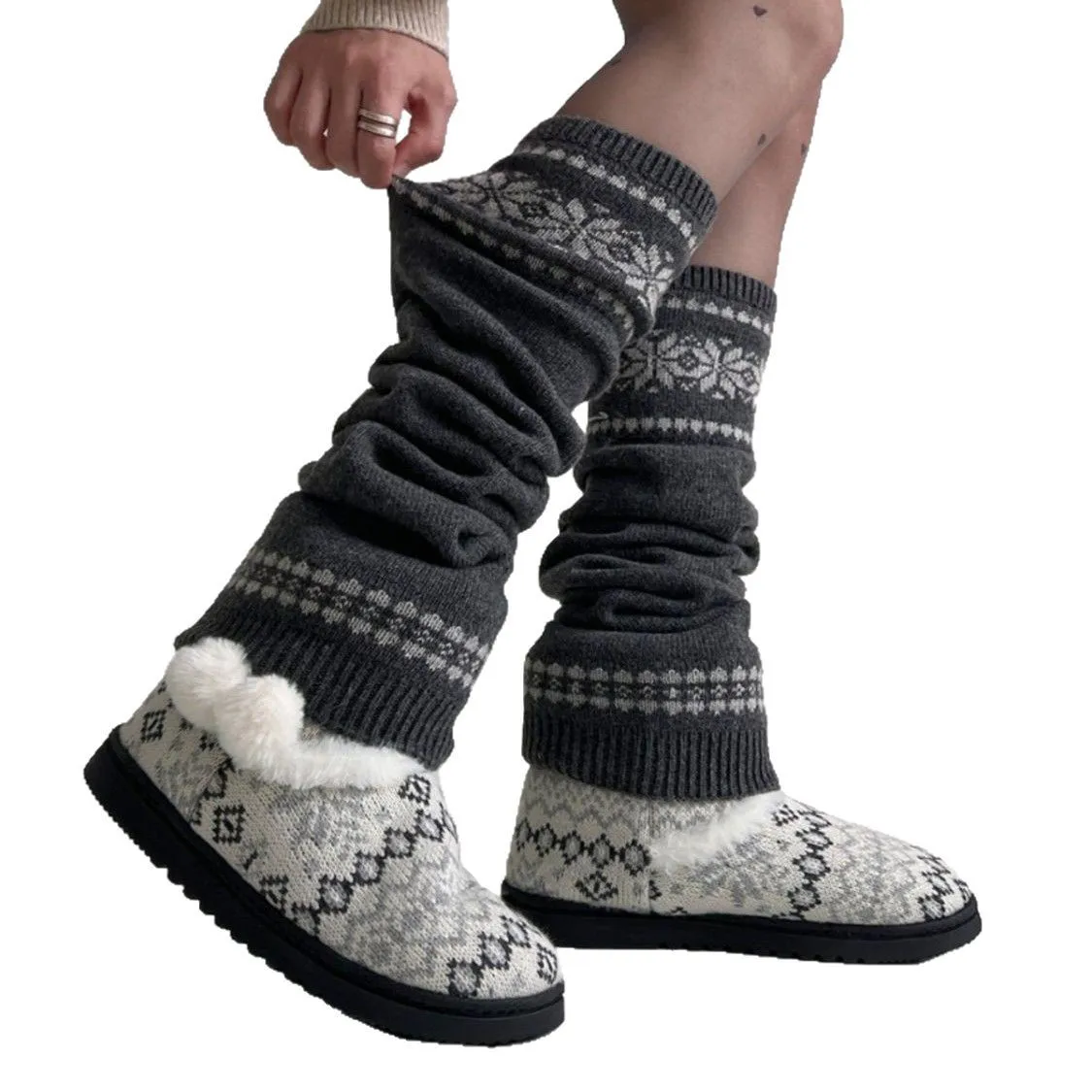 Coprigambe per ragazza piccante autunno e inverno calzini a tubo centrale da donna calzini caldi e versatili lavorati a maglia con fiocchi di neve calzini da donna y2k