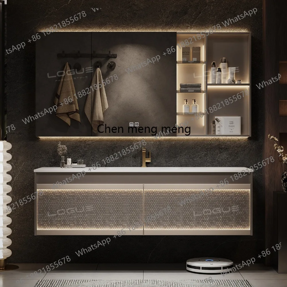 

Тумба для ванной в стиле лайт-люкс с интегрированной раковиной, металлическая, с покрытием, умная тумба-умывальник