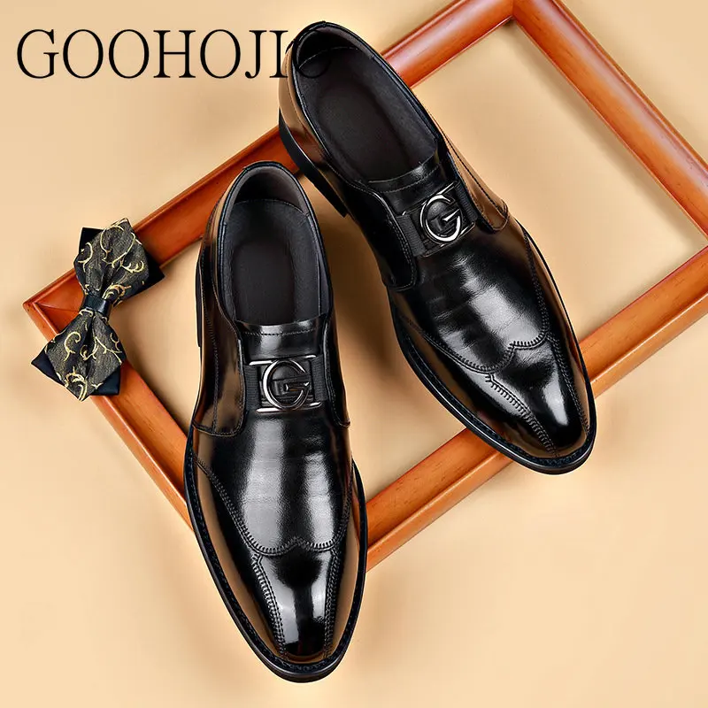 Zapatos formales de cuero para hombre, calzado de vestir Oxfords de moda Retro, calzado de trabajo elegante, sin cordones, talla 38-48, envío directo