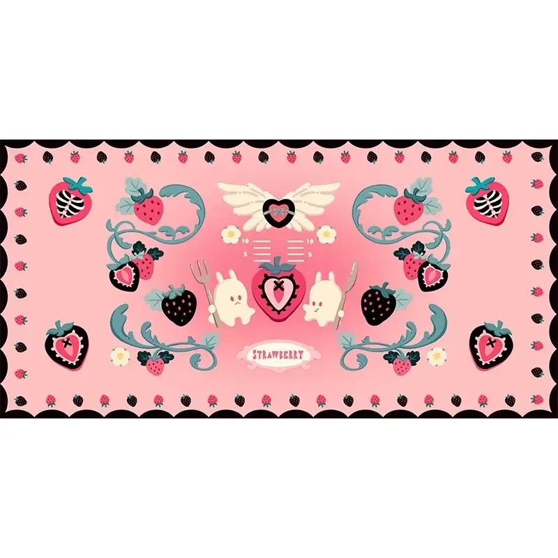 Little Ghost Strawberry Vine Pink Y2K Rabbit  PU Leather Mouse Pad E-sports Game Keyboard OfficeStudent Desktop Decoration