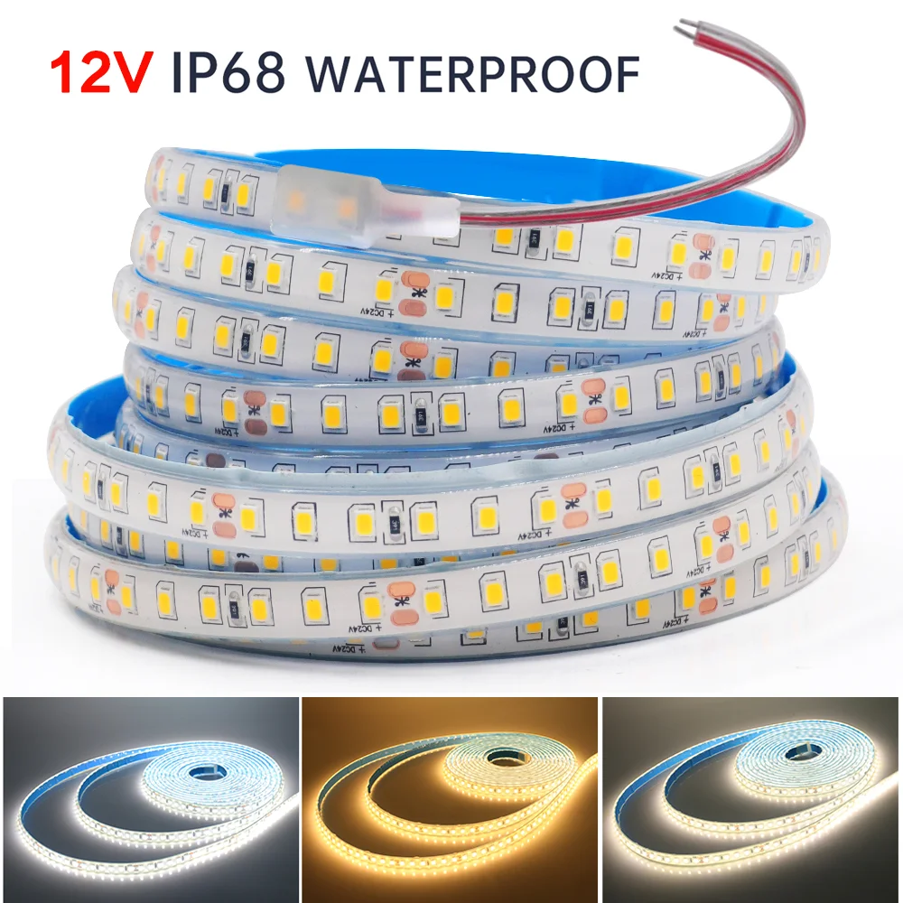 Impermeável LED Strip Light, fita de diodo, fita, decoração Home ao ar livre, IP68, 12V, 2835, 120Leds/m, 3000K, 4000K, 6000K