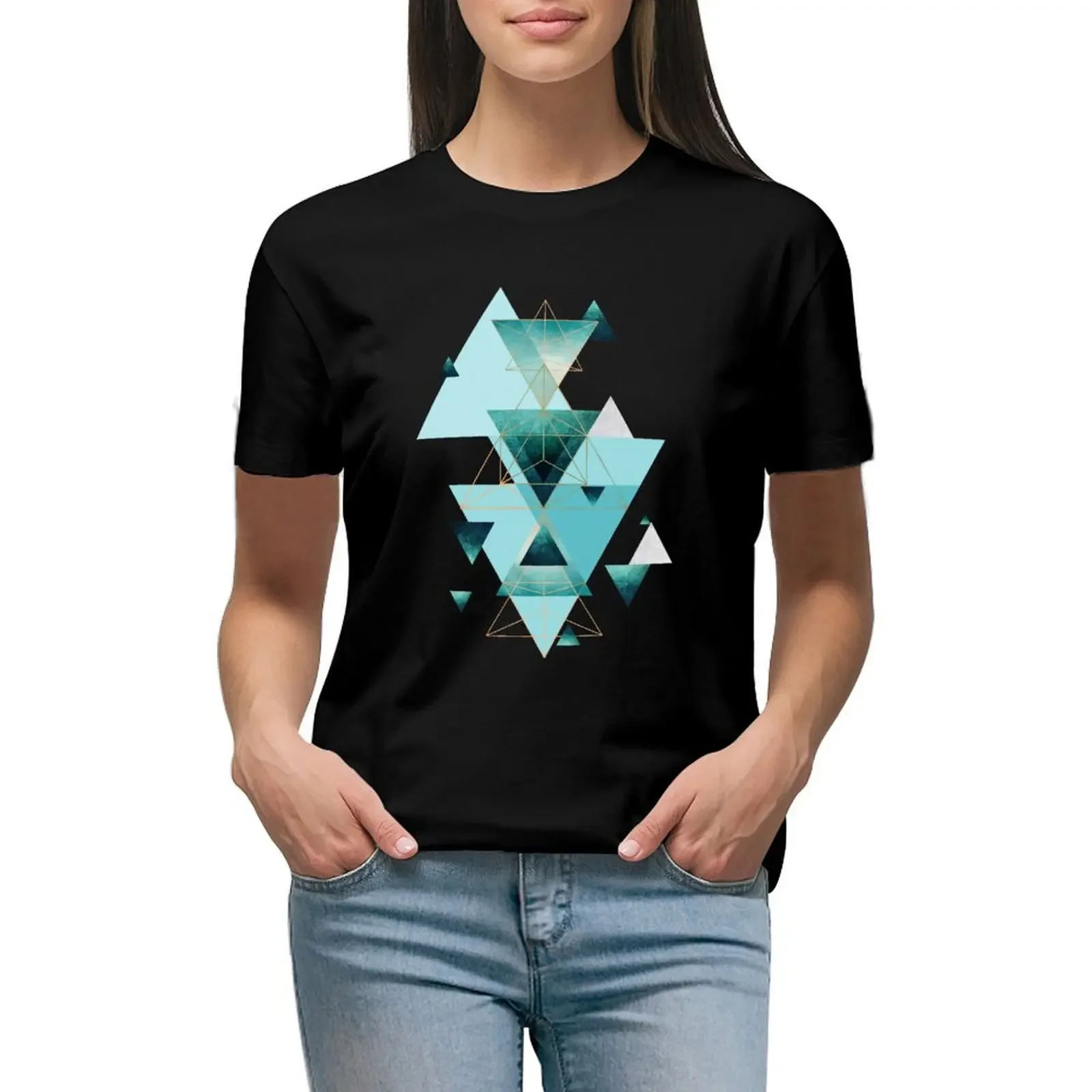 

Geometric Triangle Compilation in teal, aqua and rose gold T-Shirt customs design your own heavyweights workout shirts for Women