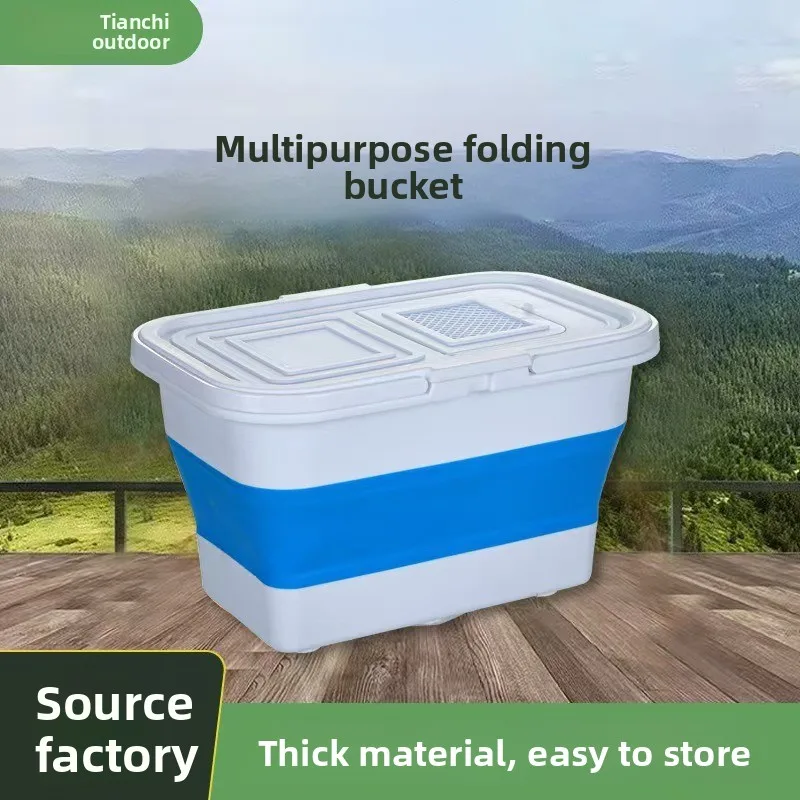 

13-Liter Rectangular Fishing Bucket Large-Capacity Outdoor Folding Bucket Plastic Live Fish Bucket for Home Use