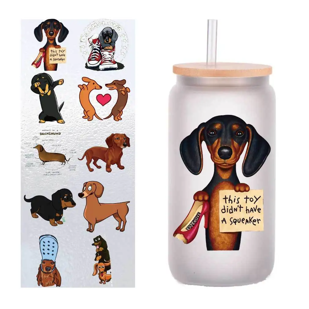 

10 pieces/pack of cute cartoon UV transfer stickers for animals and dogs, customized four-inch crystal label cups.