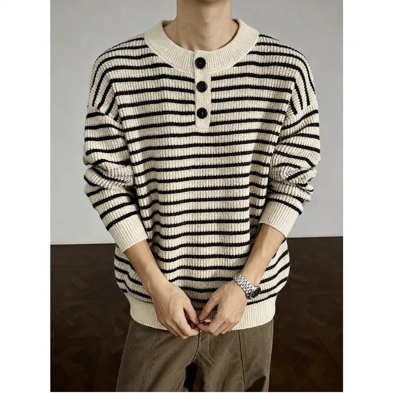 Winter Striped Sweater Men Warm Fashion Casual Knitted Pullover Men Korean Loose Long Sleeved Sweater Mens Jumper Clothes M-3XL