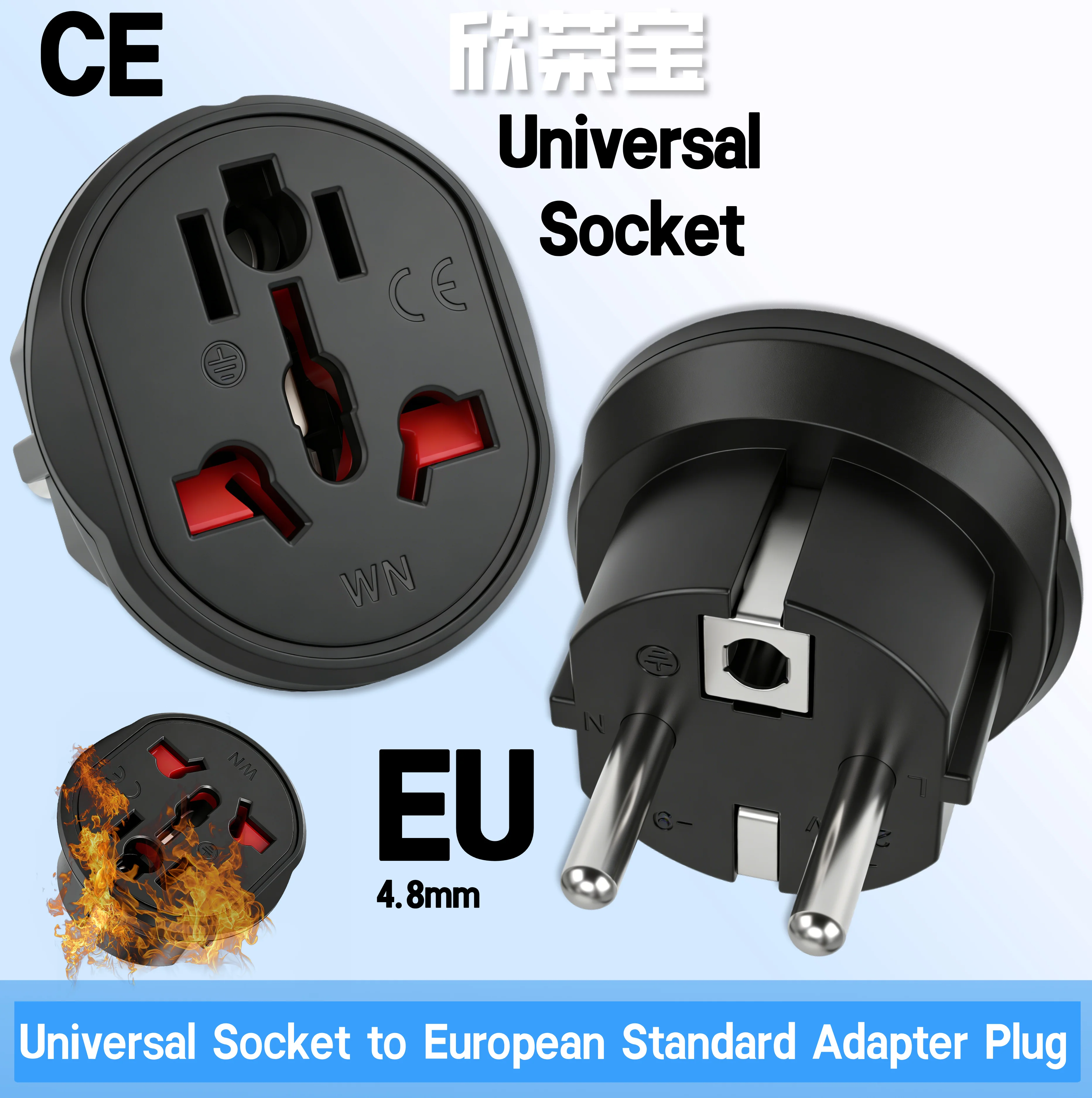 Universal socket to EU Plug Adapter 16A Travel Adapter for Converte Germany,France,Netherlands South Korea,Russia European Union