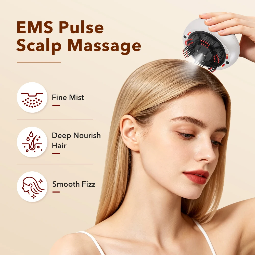 Portable Red Light Head Massager 660nm with Mist Spray Kneading Scalp Relaxation Machine Oil Applicator for Head Massage