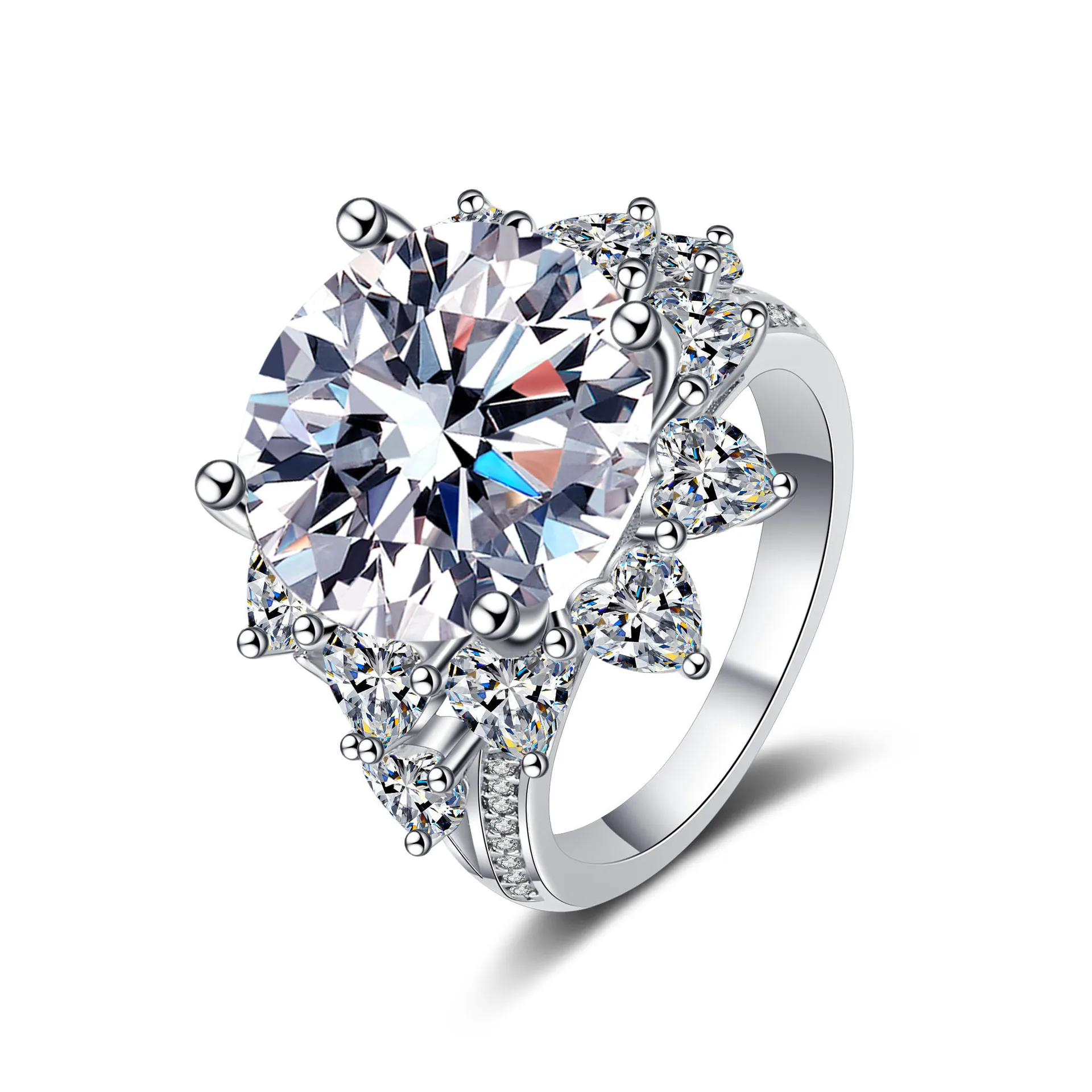 10ct Women's Moissanite Ring Wealth Flower Light Luxury Design PT950 Platinum Setting for Enhanced Confident Aura And Brightenin