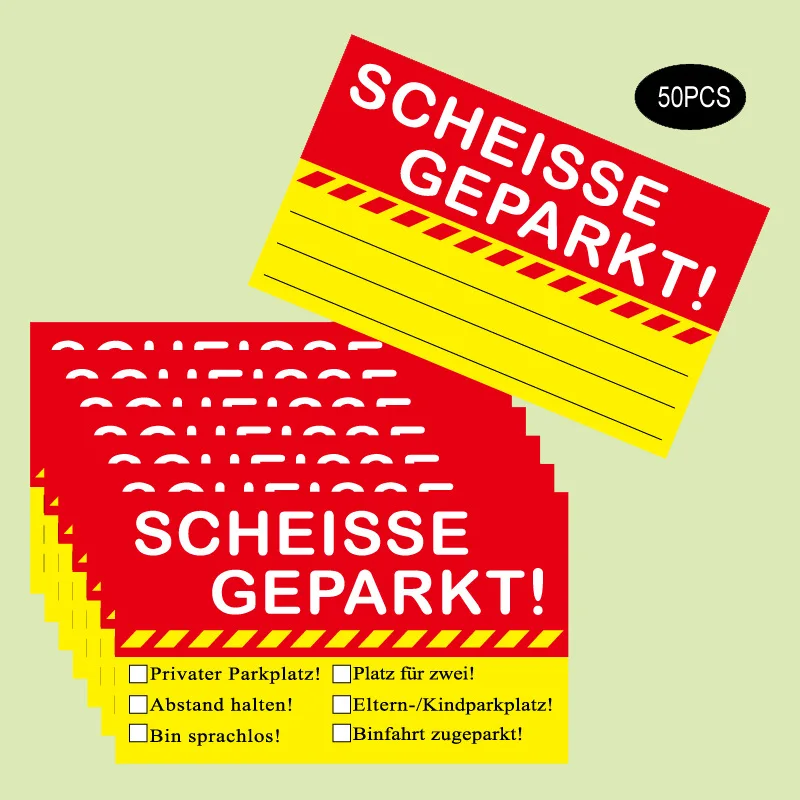 50 Stück schlechte Parkkarten, lustige Pappe-Park-Verletzungskarten, Witz und lustige Karte mit mehreren Verletzungsgründen, humorvoll