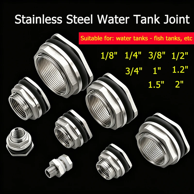 

1/8" 1/4" 3/8" 1/2" 3/4"~ 2" 304 Stainless Steel Water Tank Joint Inlet/Outlet Internal/External Thread Fish Water Tank Fittings